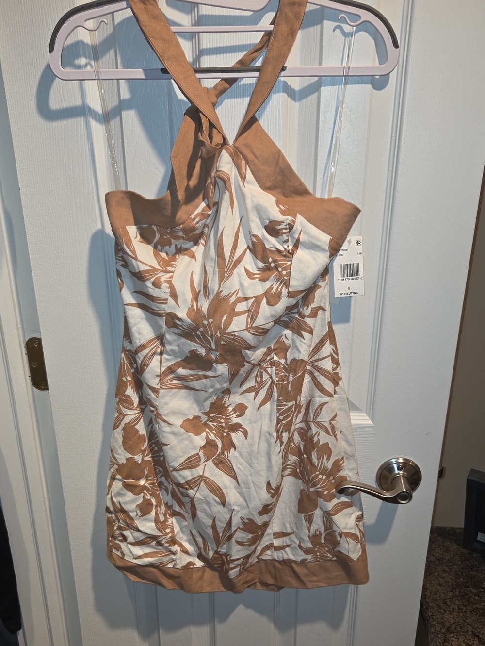 ROW A Women's Floral Halter Mini Dress in Tan and White